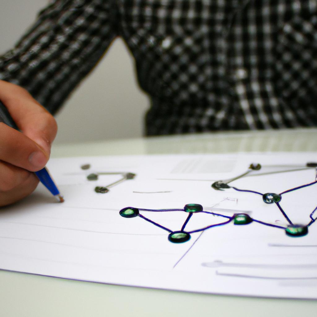 Person analyzing network data graph